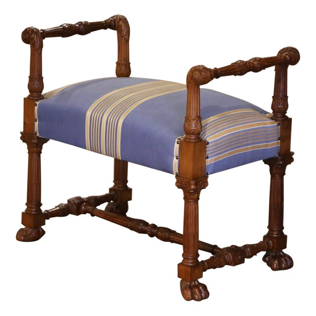 Mid 20th Century Mid-Century Italian Renaissance Revival Carved Walnut Vanity or Piano Bench For Sale