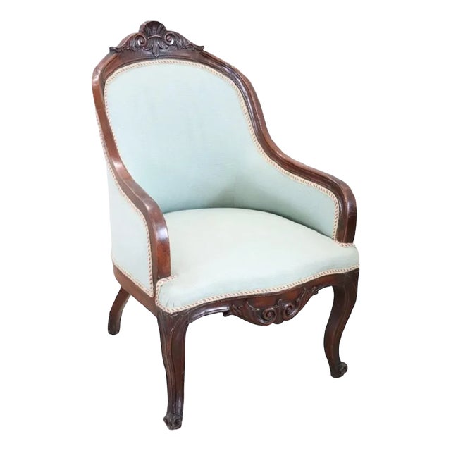 Mid-19th Century Upholstered Walnut Armchair For Sale