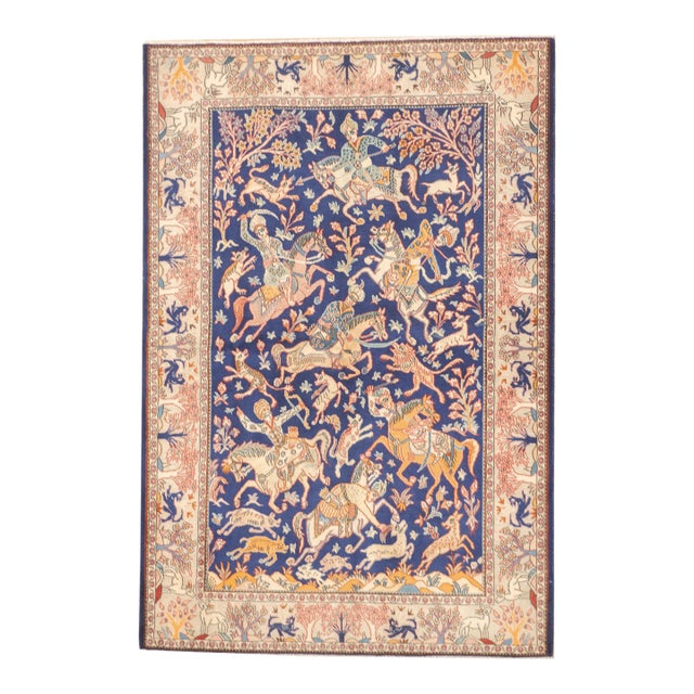 Vintage Hand-Knotted Persian Isfahan Rug 4'5" X 6'7" For Sale