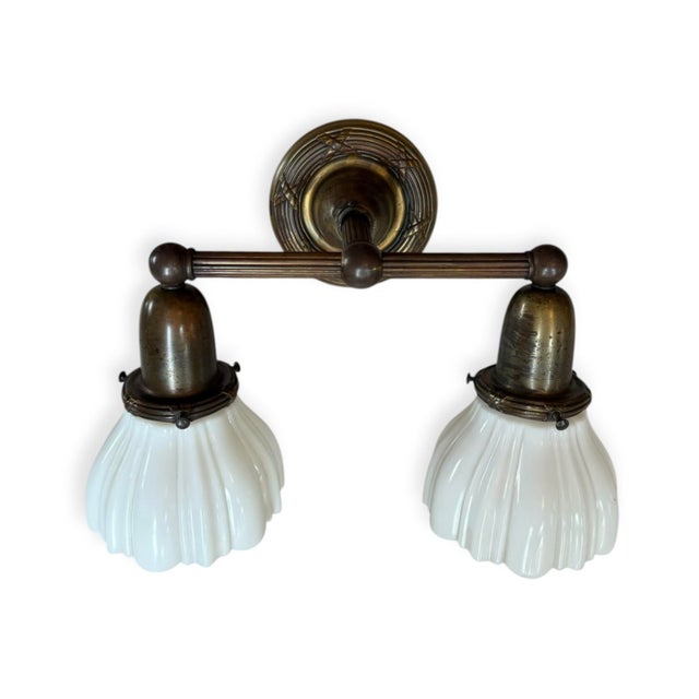 Art Deco Antique Double Wall Sconce With Original Clamshell Shades For Sale - Image 3 of 3