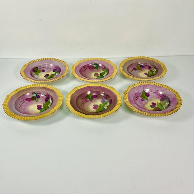1961 Vintage Boho Chic Hollywood Regency Majolica Czechoslovakia Porcelain Gilded Bowls - Set of 6. For Sale - Image 10 of 14