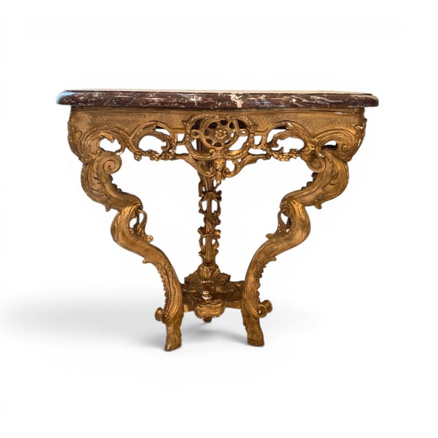 French 18th Century French Gilded Console With Marble Top and Hoof Foot For Sale - Image 3 of 5