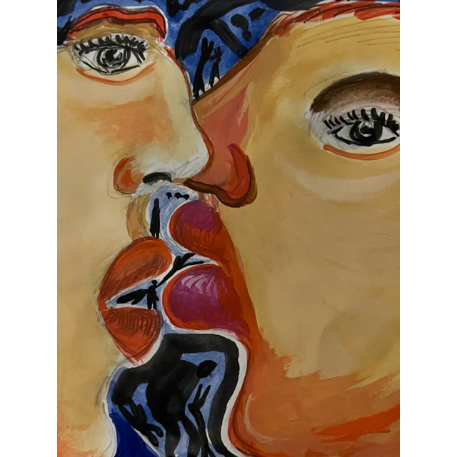 “The Kiss” Abstract Double-Portrait Painting by Jesus Zamarron, Framed For Sale - Image 4 of 6
