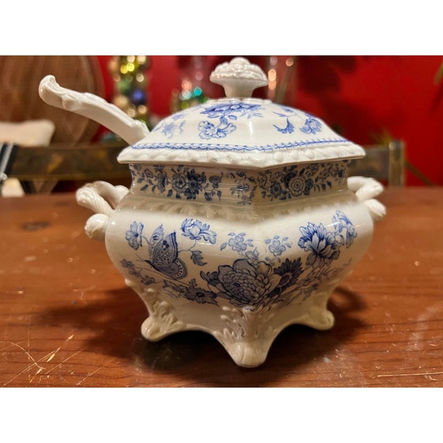 Antique English Staffordshire Blue Transfer Decorated Sauce Tureen “Windsor Festoon” Made by the John and William...