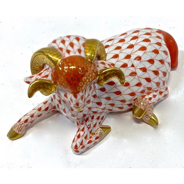 Vintage Herend mountain ram figurine with gilt horns and feet accents. Marked " Herend, 1534, 12, 212, Herend Hungary,...