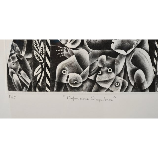 Abstract Patrick Wadley Signed Print Black White Etching For Sale - Image 3 of 6