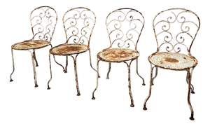 Antique Chippy Paint and Rusty Metal Garden Chairs, 1920s, Set of 4
