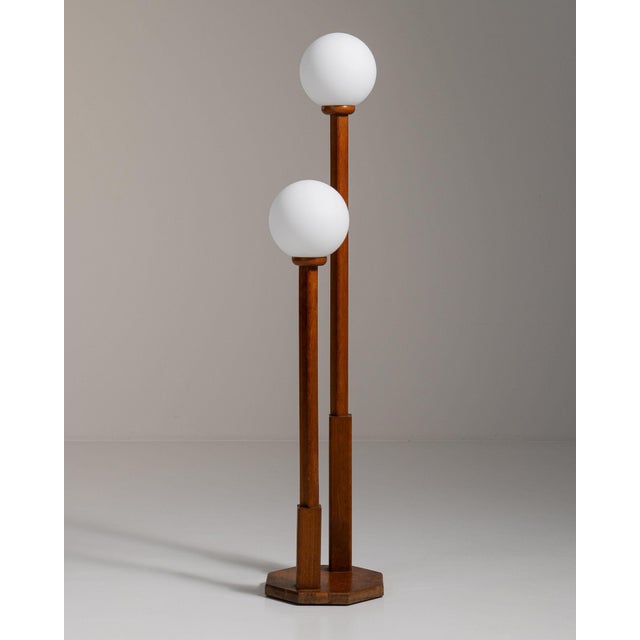 Brown 20th Century France Rich Walnut Brown Double-Globe Floor Lamp For Sale - Image 8 of 8