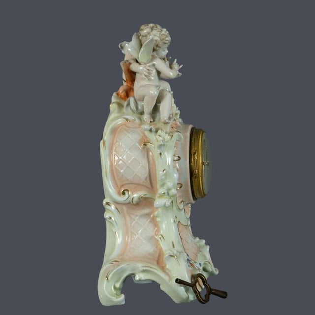 Antique Porcelain Cherub Mantel Clock from Volkstedt, Germany, 1890 For Sale - Image 4 of 8
