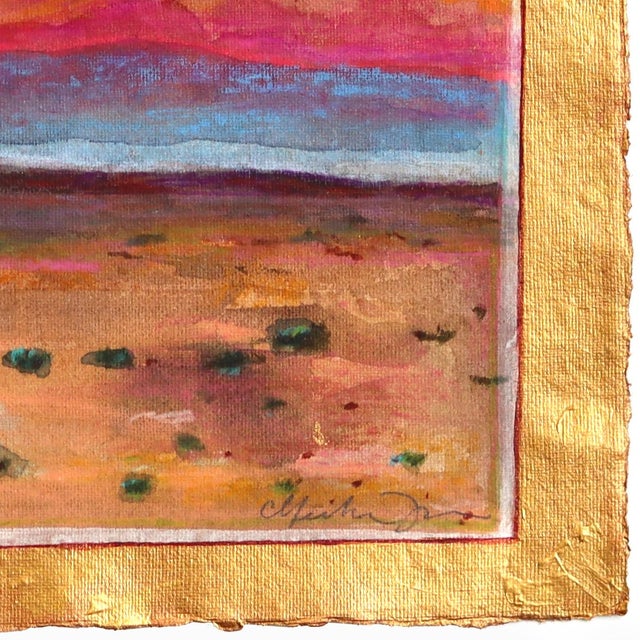 Tequila Sunrise - Original Warm Landscape Gold Multicolor Abstract Mixed Media Work on Handmade Paper by Michaela Jean For Sale In Los Angeles - Image 6 of 7
