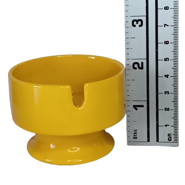 Yellow Vintage Retro Personal Ashtray Ceramic Bright Yellow by Fitz and Floyd Deep Bowl - MCM For Sale - Image 8 of 9
