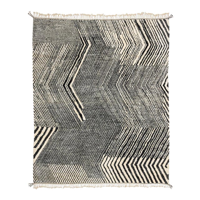 Bold Chevron Hand-Knotted Moroccan Wool Rug | 13'0" X 10'6" | One of a Kind For Sale