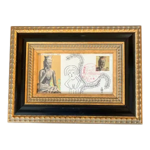 Contemporary Abstract Ink Drawing /Collage by Judy Henn “First Day as a Buddha” Framed