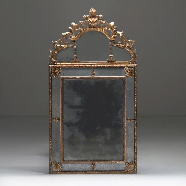 French 18th C. French Marginal Glass Louis XIV Gold Leaf Mirror From Private Collection For Sale - Image 3 of 12
