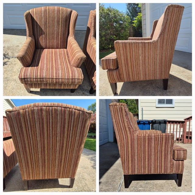 2010 Stratford Caye Large-Scale Modern Wingback Arm Chairs Brown Striped Upholstery - A Pair For Sale In Washington DC - Image 6 of 10