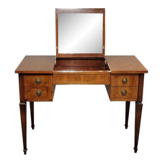 Mid-Century John Widdicomb Knotty Cherry and Mahogany Flip Top Vanity For Sale
