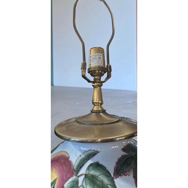 Vintage Chinoiserie Fruit & Lotus Porcelain Brass Table Lamp For Sale - Image 11 of 11