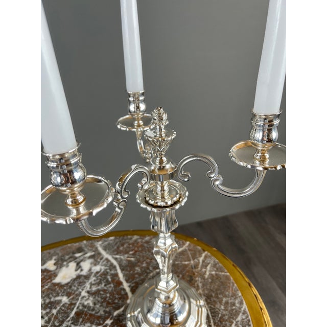 20th Century Louis XV Silver-Plated Metal Candelabra, Set of 2 For Sale - Image 4 of 12