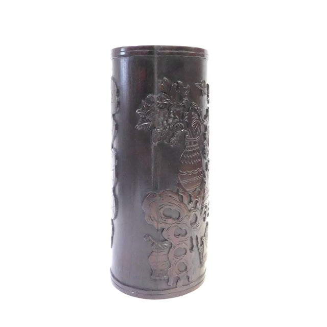 Dark Brown Bamboo Oval Brush Pot Accent For Sale