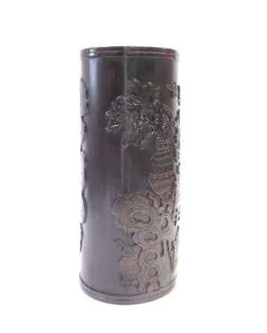 Dark Brown Bamboo Oval Brush Pot Accent