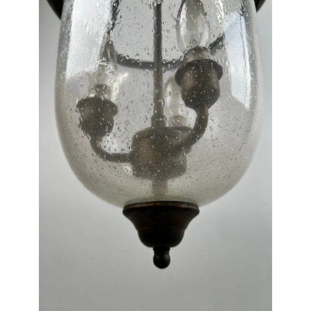 Glass French Regency Style Bell Jar Pendant With Seeded Glass and Acanthus Leaf Bronze For Sale - Image 7 of 13