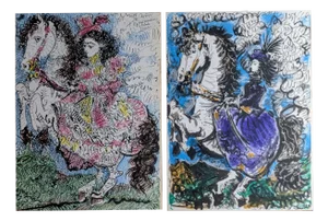 Pablo Picasso, The Knight Girl (Jacqueline Riding), 1961, Original Signed Lithographs in Color, Set of 2