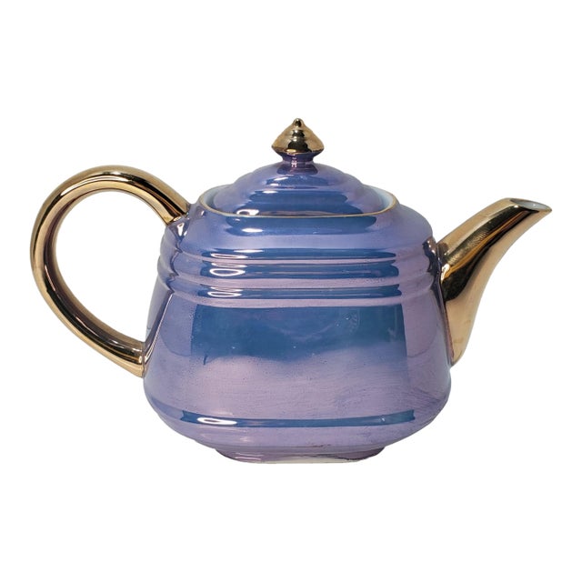 Gold and Periwinkle Lusterware Teapot For Sale