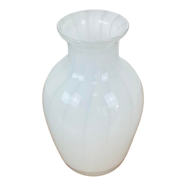 Vintage 1960s Murano White Bubbles Art Glass Vase / Vessel For Sale