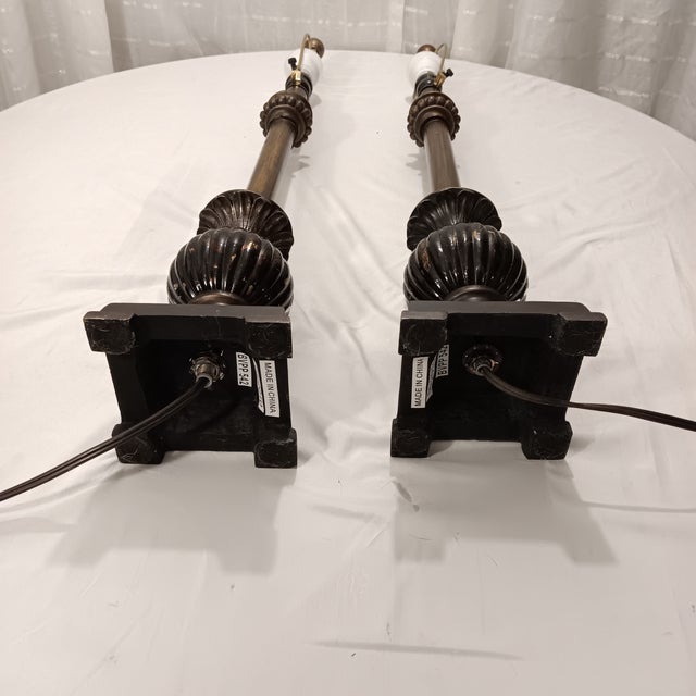 Neoclassical Style Table Lamps With Sculptured and Layered Lampshades - a Pair For Sale - Image 15 of 18