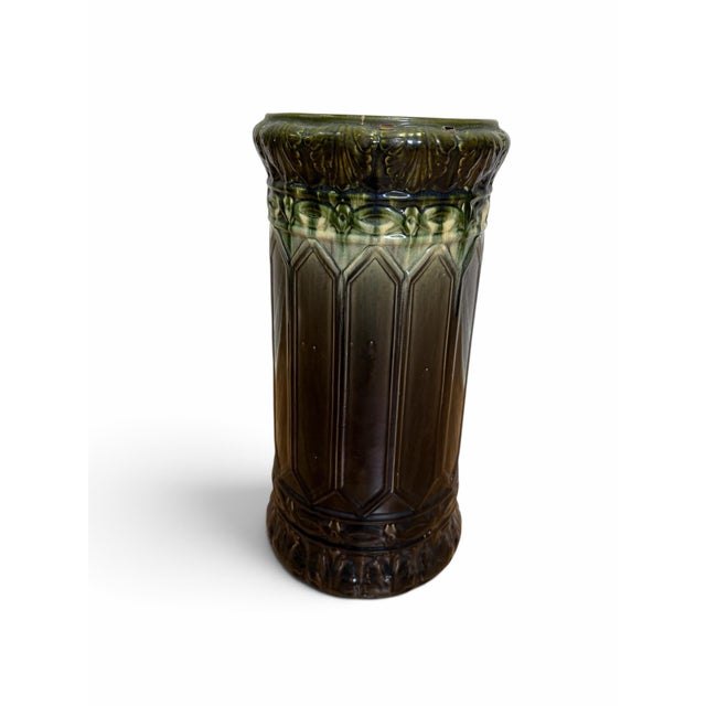 Antique Brush-McCoy Blended Glaze Art Nouveau Umbrella Stand For Sale - Image 4 of 8
