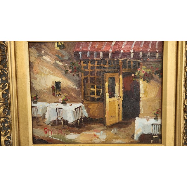 Rustic European Mid 20th Century Signed Giani “On the Terrace” Framed Oil on Canvas Cafe Scene For Sale - Image 3 of 18