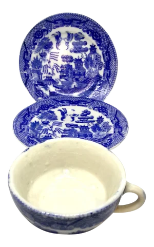 Japanese Blue Willow Plates and Cup - Set of 3