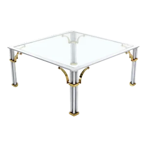 Italian Mid Century Modern Brass Chrome Glass Top Square Coffee Table MINT