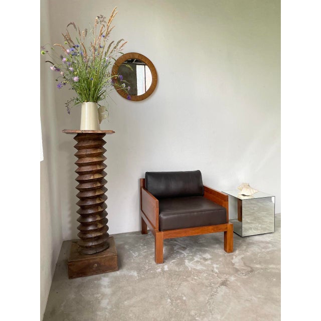 Modernist Exotic Wood and Leather Armchair, 1960s For Sale - Image 6 of 18