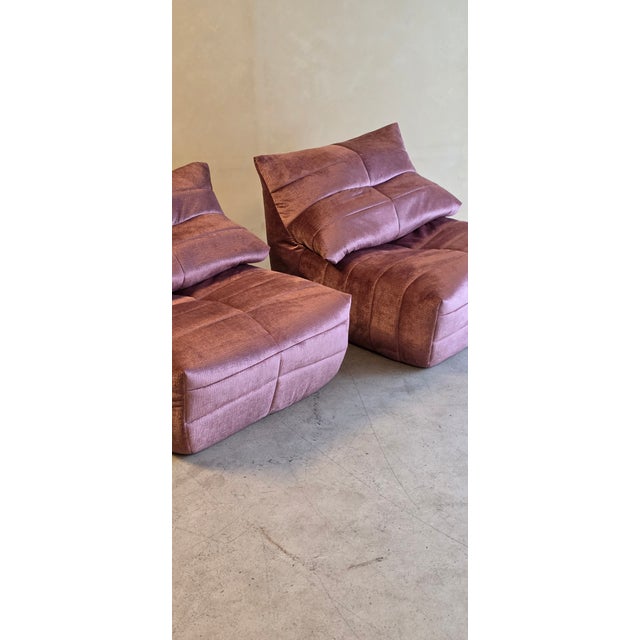 Vintage Lounge Chairs in Velvet Rose Fabric by Marc Held for Dunlopillo, 1970s, Set of 2 For Sale - Image 6 of 14