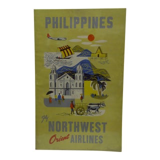 C 1960 Northwest Orient Airlines Philippines Travel Poster For Sale