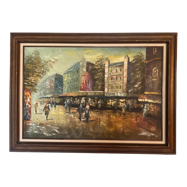 Vintage Mid Century French Paris Modernist Impressionist Canvas Framed Oil Painting Signed 1960s For Sale
