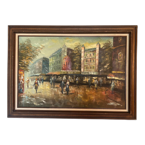 Vintage Mid Century French Paris Modernist Impressionist Canvas Framed Oil Painting Signed 1960s