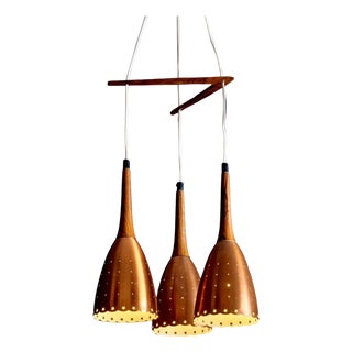 Danish Copper and Rosewood Caskade Pendant Lamp, 1950s For Sale