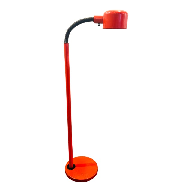 1970s Mid Century Modern and Industrial Gooseneck Red Floor Lamp, Attributed to Alsy For Sale