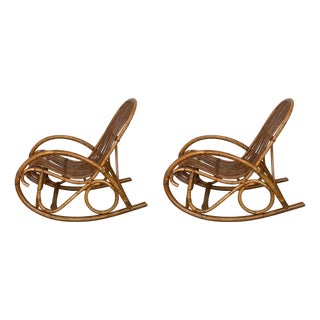 Midcentury Bamboo Rocking Chairs in the Style of Franco Albini, Italy For Sale