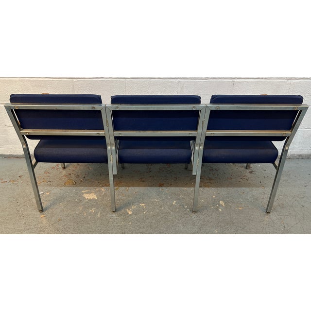 Mid-Century Vintage Chrome Three Seat Airport Bench For Sale - Image 10 of 14