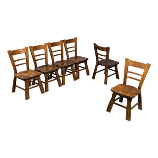 Belgian Modern, Six Brutalist Dining Chairs, Oak, Belgium, 1970s For Sale