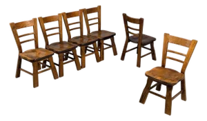 Belgian Modern, Six Brutalist Dining Chairs, Oak, Belgium, 1970s