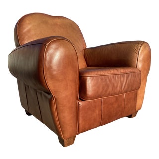 French Art Deco Style Mustache Leather Club Chair by Palliser Furniture Canada For Sale