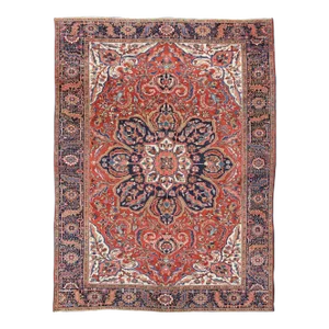 Large Persian Heriz Rug With Geometric Medallion in Rust, Yellow, Green and Blue