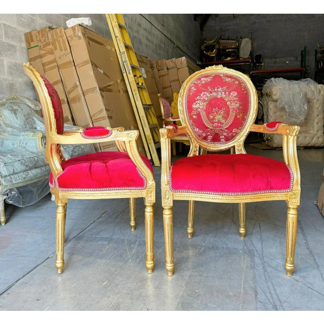 Rococo Tufted Chair Red French Rococo Style - Set of 2 For Sale - Image 3 of 7