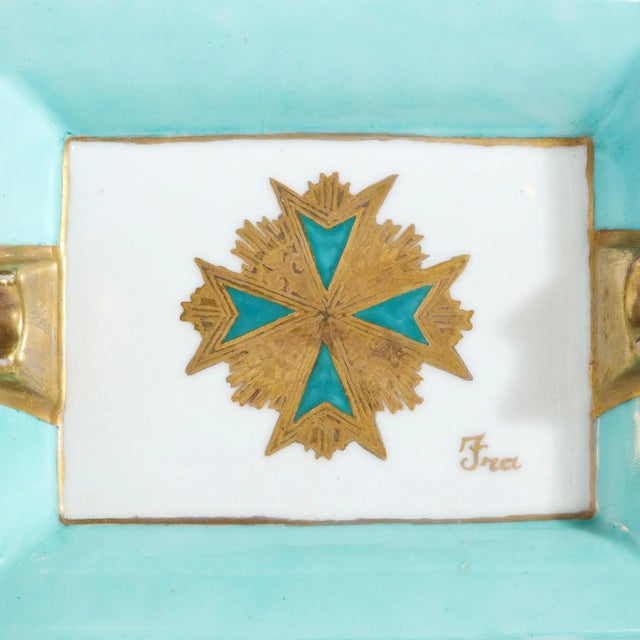 Mid-Century Ceramic Cigar Tray in Pastel Cerulean and Gilt Detailing For Sale - Image 11 of 13