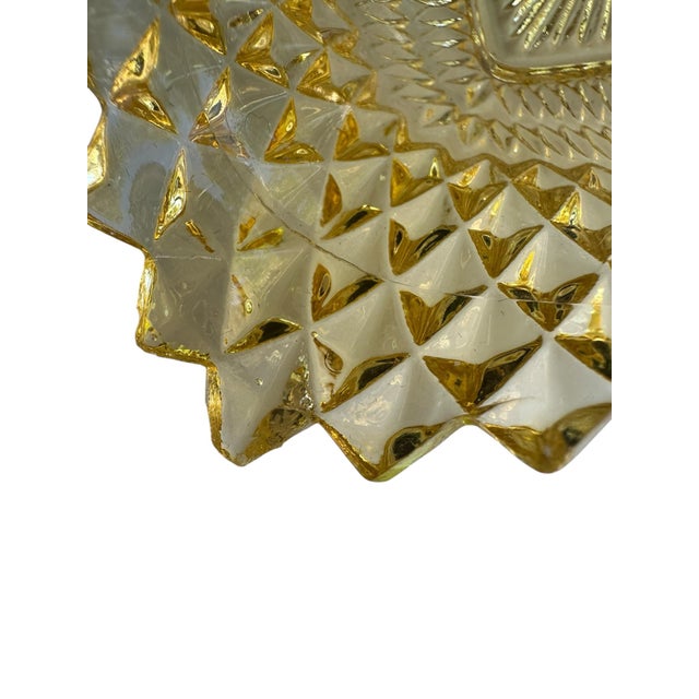 Amber Vintage Indiana Glass Diamond Point Amber Carnival Glass Candy Dish Amber For Sale - Image 8 of 9