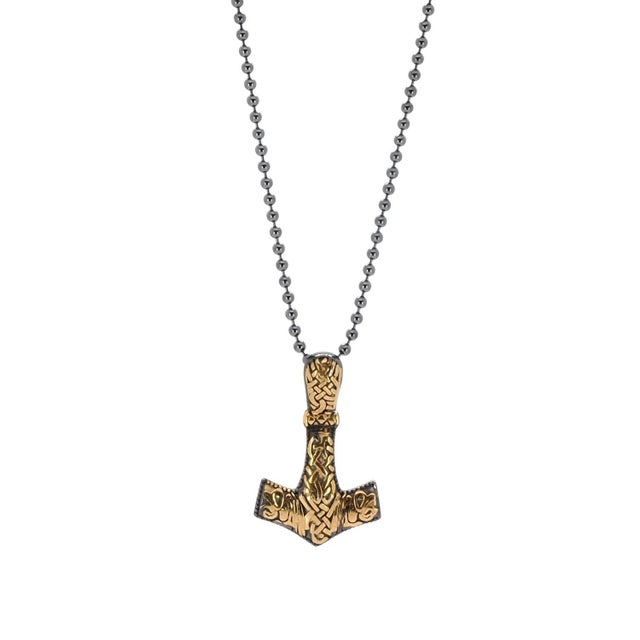 Silver Thor Hammer Sterling Silver & Gold Pendant Necklace For Sale - Image 8 of 10